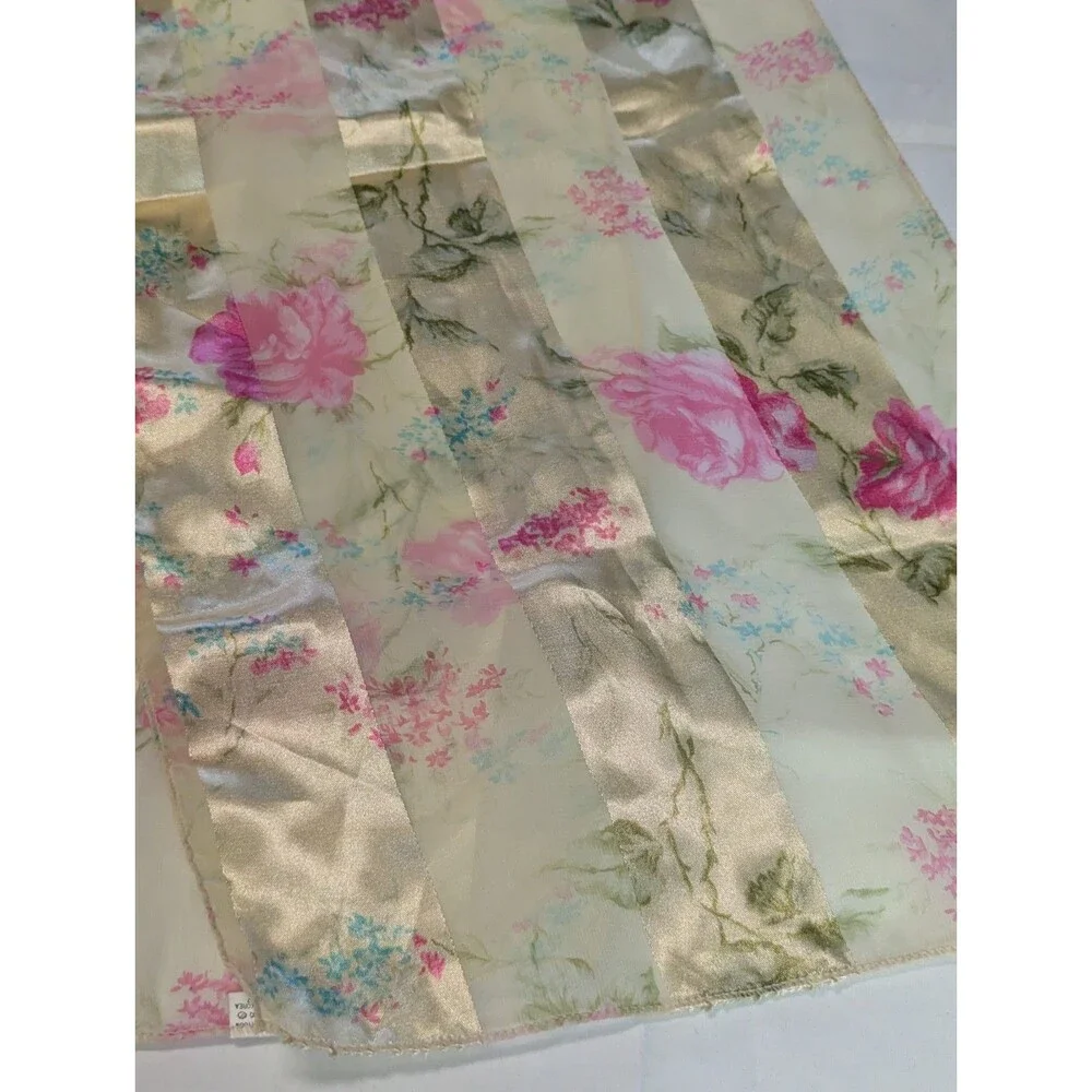 Vintage 80s Floral Satin Stripe Scarf Pink Roses Sheer Long Wrap Made in Korea - Picture 8 of 9
